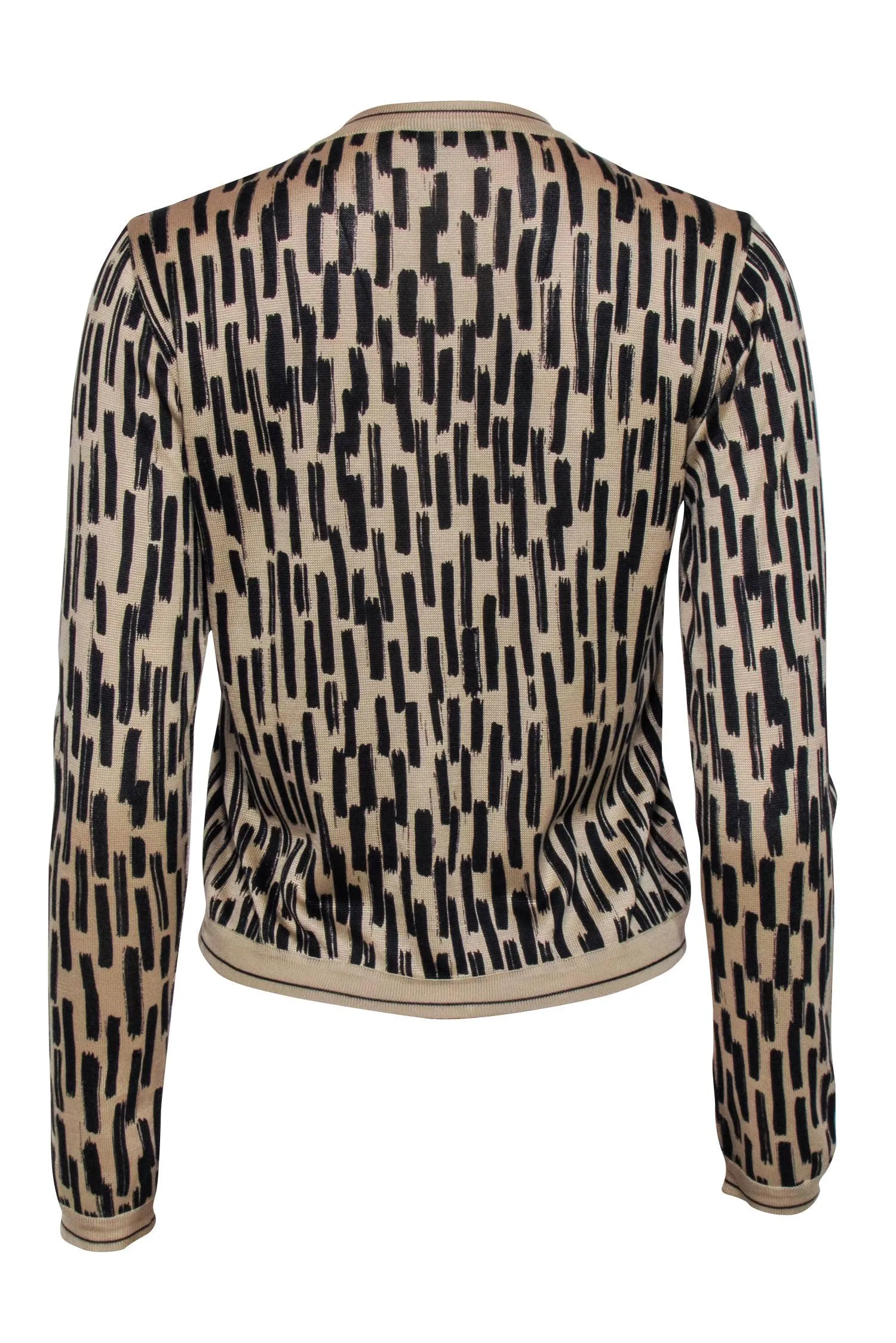 Max Mara - Beige w/ Black Print Button Front Cardigan Sz M