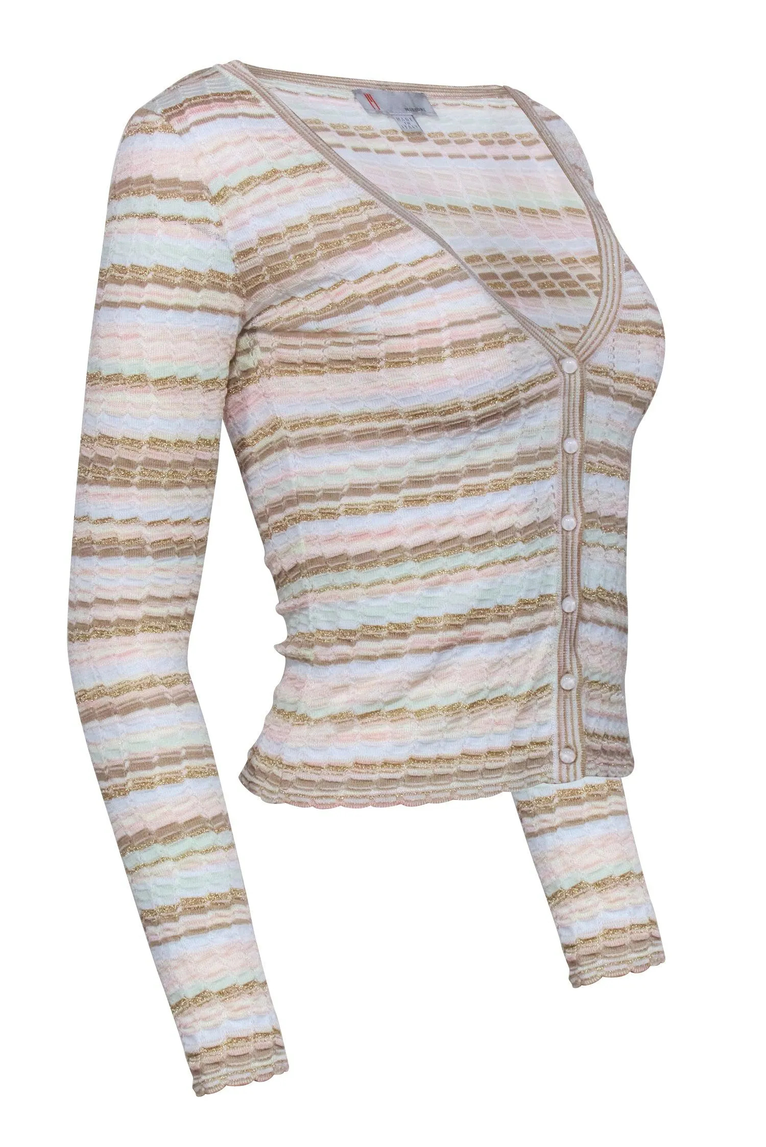 Missoni - Beige, Mint, Gold, & Pink Stripe Knit Cardigan Sz 2