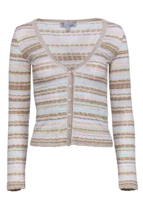 Missoni - Beige, Mint, Gold, & Pink Stripe Knit Cardigan Sz 2