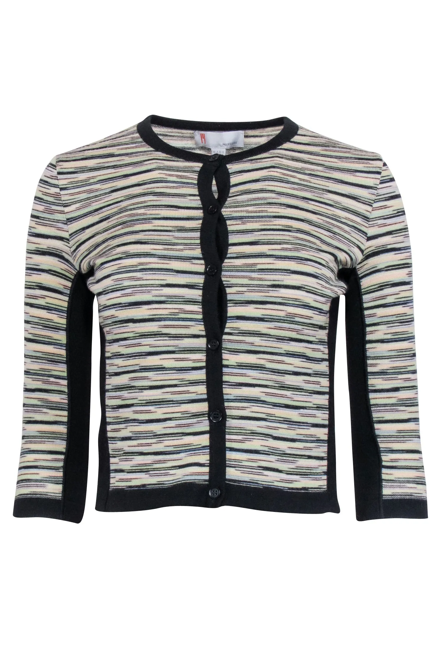 Missoni - Black w/ Green & Yellow Stripe Print Wool Blend Cardigan Sz 4