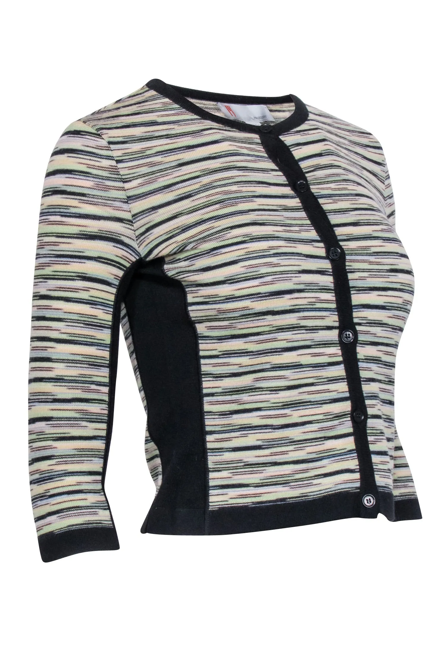 Missoni - Black w/ Green & Yellow Stripe Print Wool Blend Cardigan Sz 4