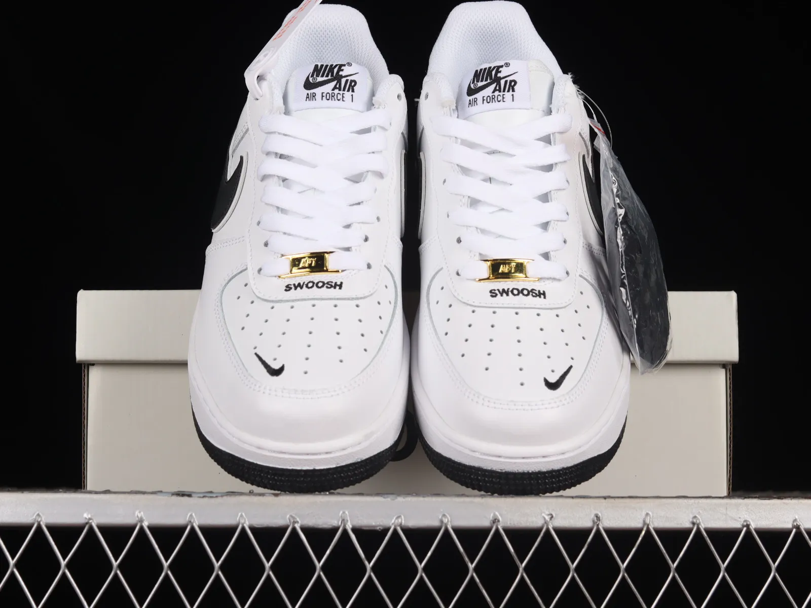 Nike Air Force 1 07 Low Swoosh White Black Metallic Gold CV5696-963