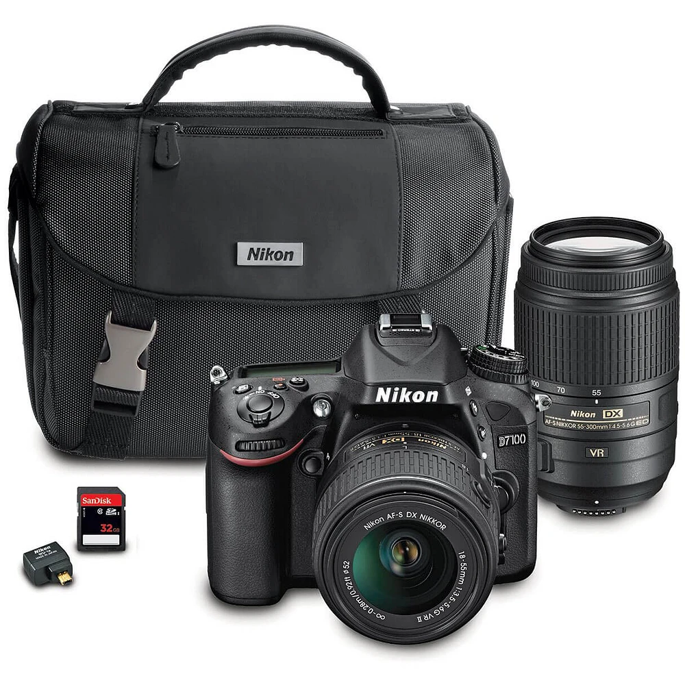 Nikon D7100BUND DSLR Camera with 18-55mm and 55-300mm Lenses Kit  - OPEN BOX | Electronic Express