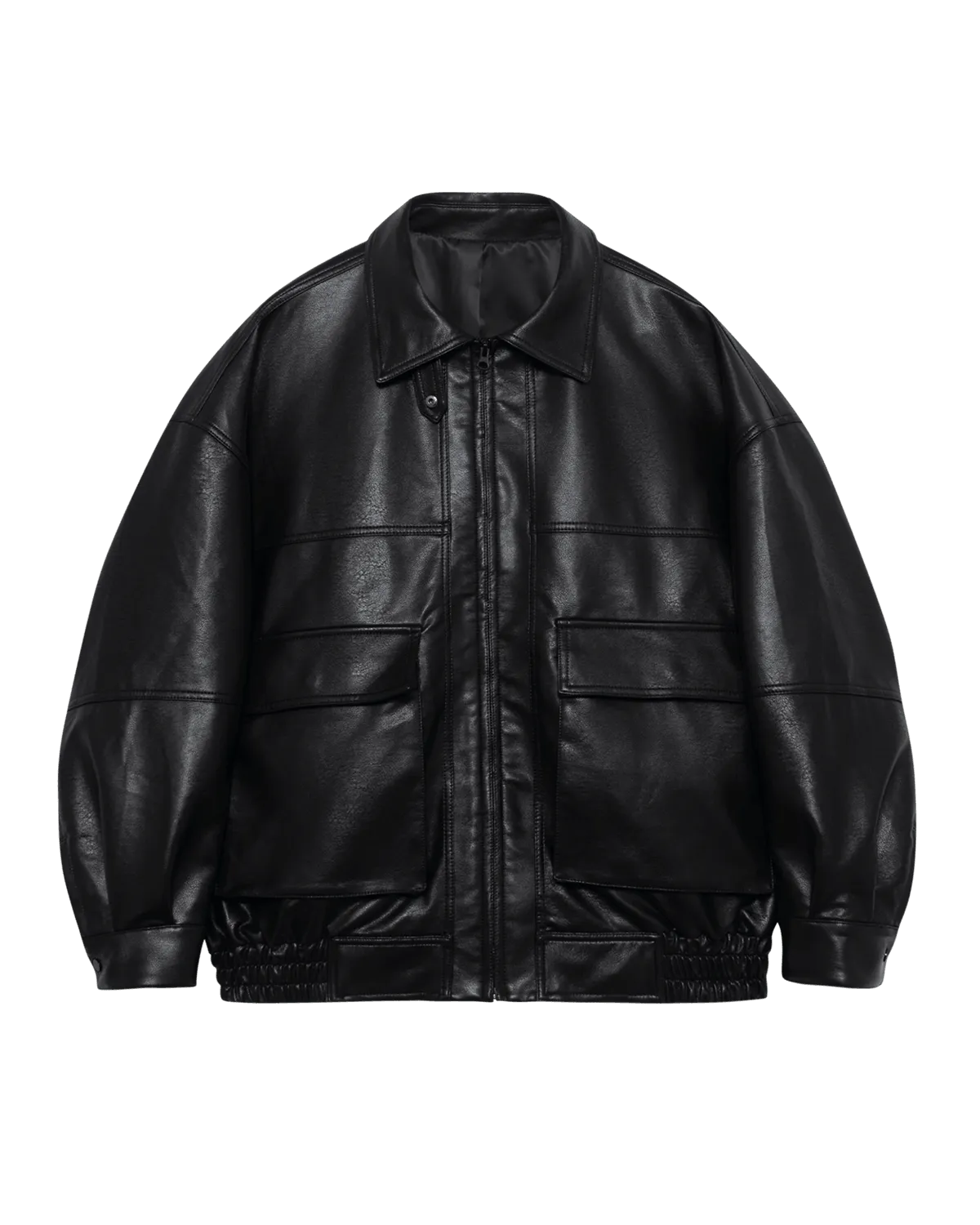 Off The Label cargo-pockets leather bomber jacket black