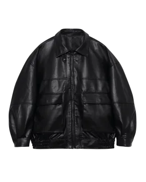 Off The Label cargo-pockets leather bomber jacket black