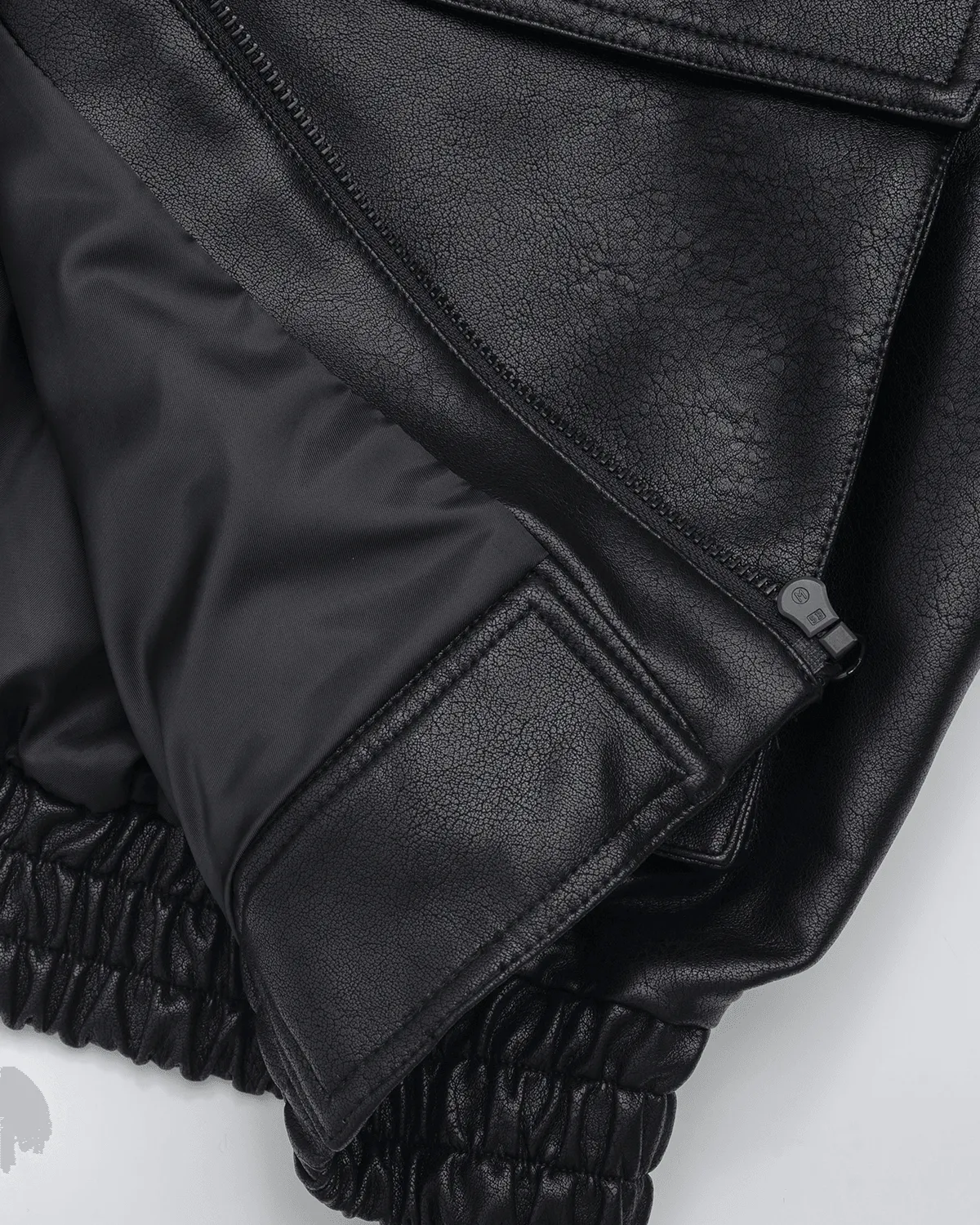 Off The Label cargo-pockets leather bomber jacket black