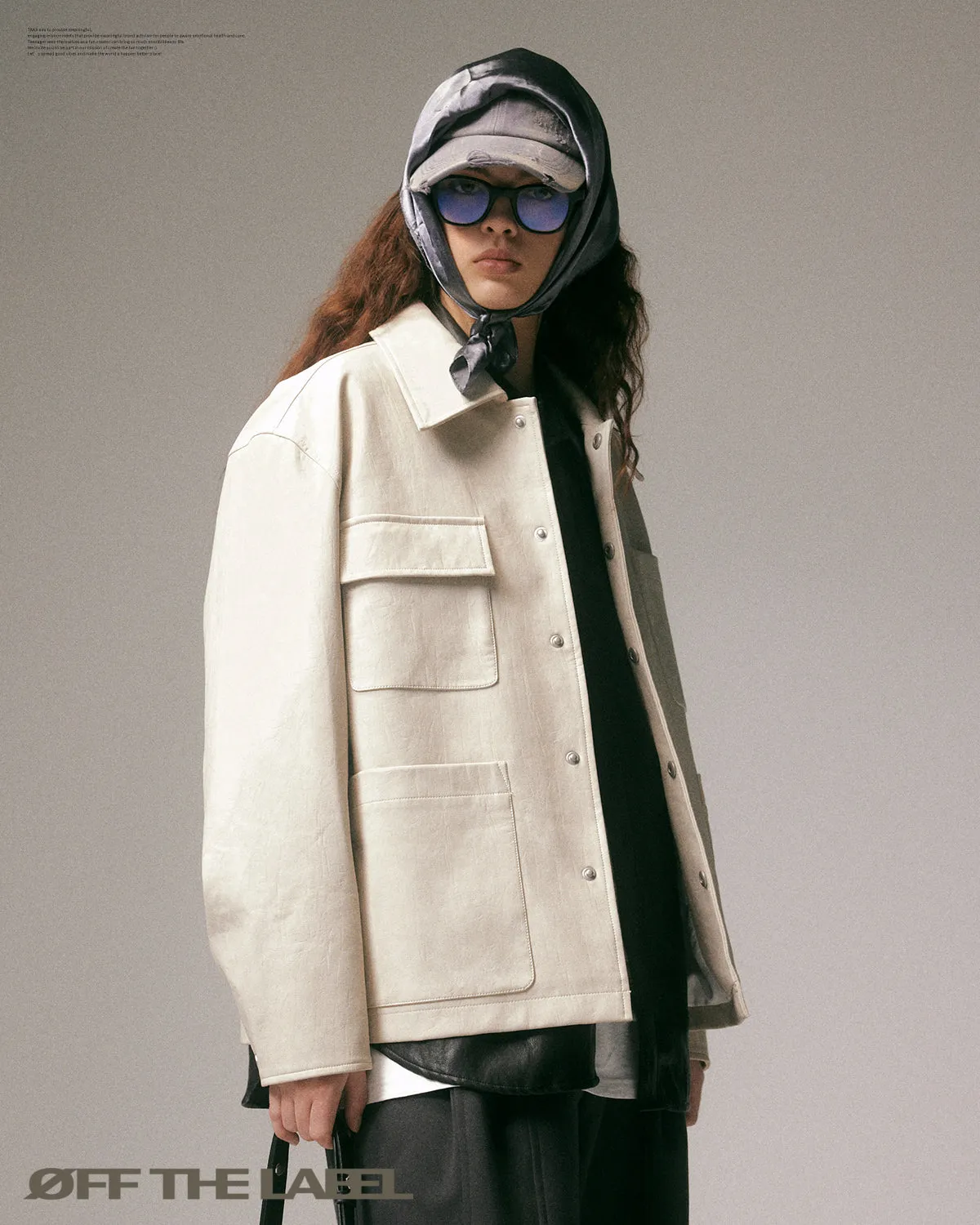 OFF THE LABEL Collared Leather Jacket Off White