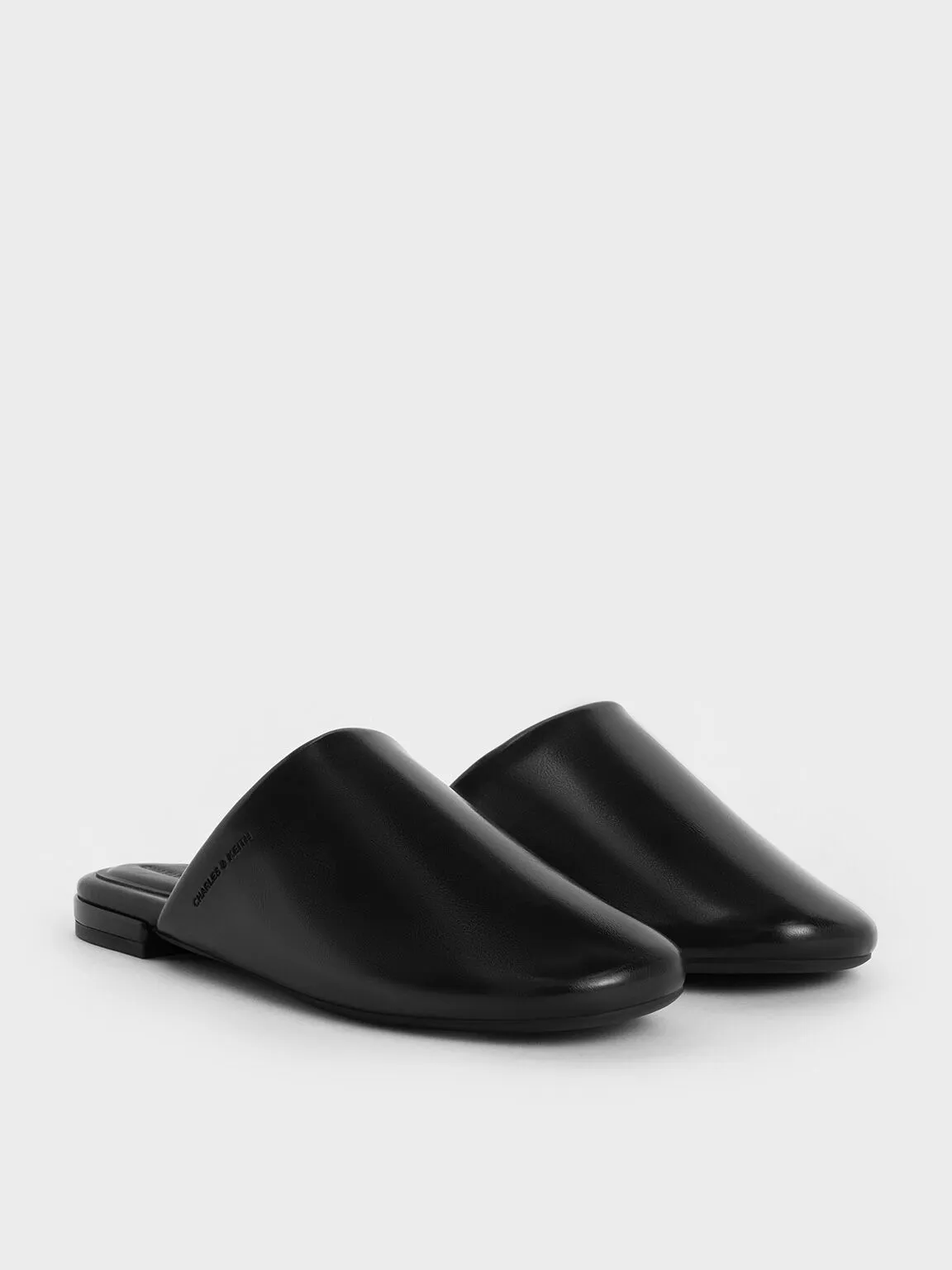 Padded Covered Flat Mules - Black