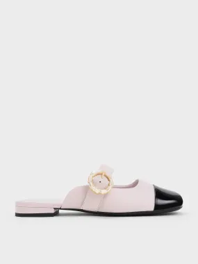 Patent Pearl Buckle Mary Jane Mules - Lilac