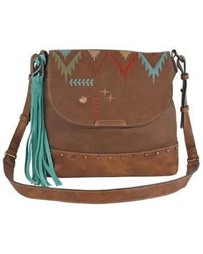 Product Name:  Catchfly Women's Brown Multicolored Embroidered Crossbody Bag