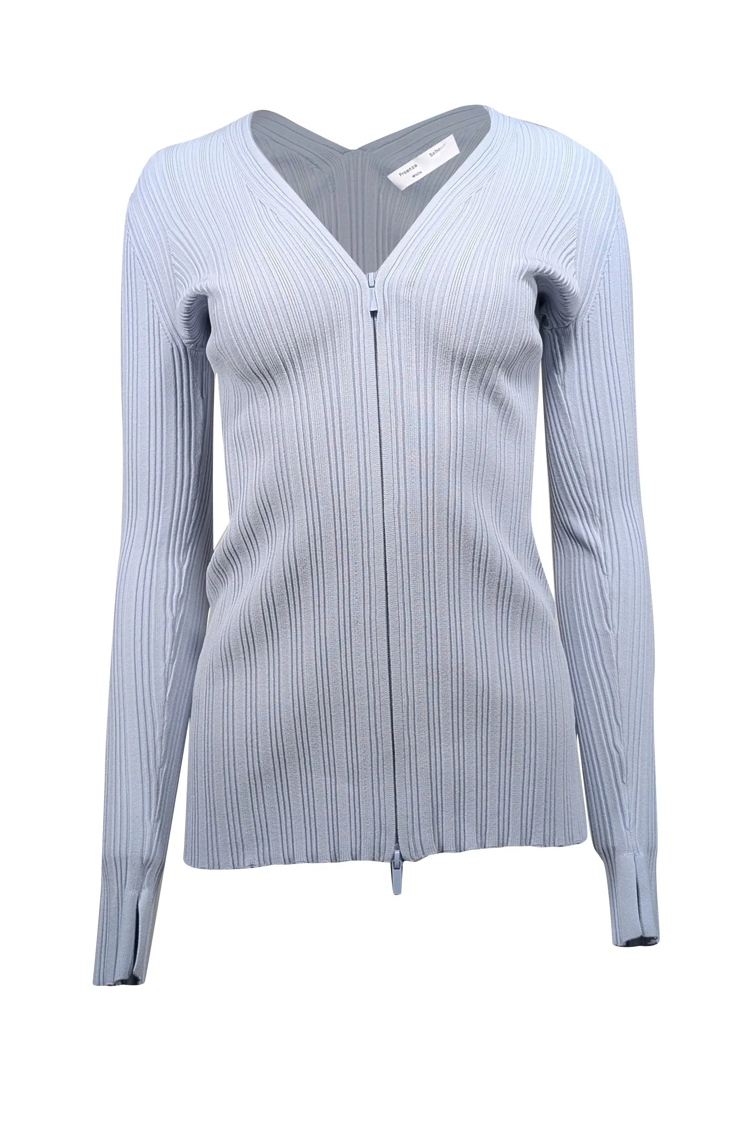 Proenza Schouler - Light Blue Ribbed Knit Zip-Up Cardigan Sz S