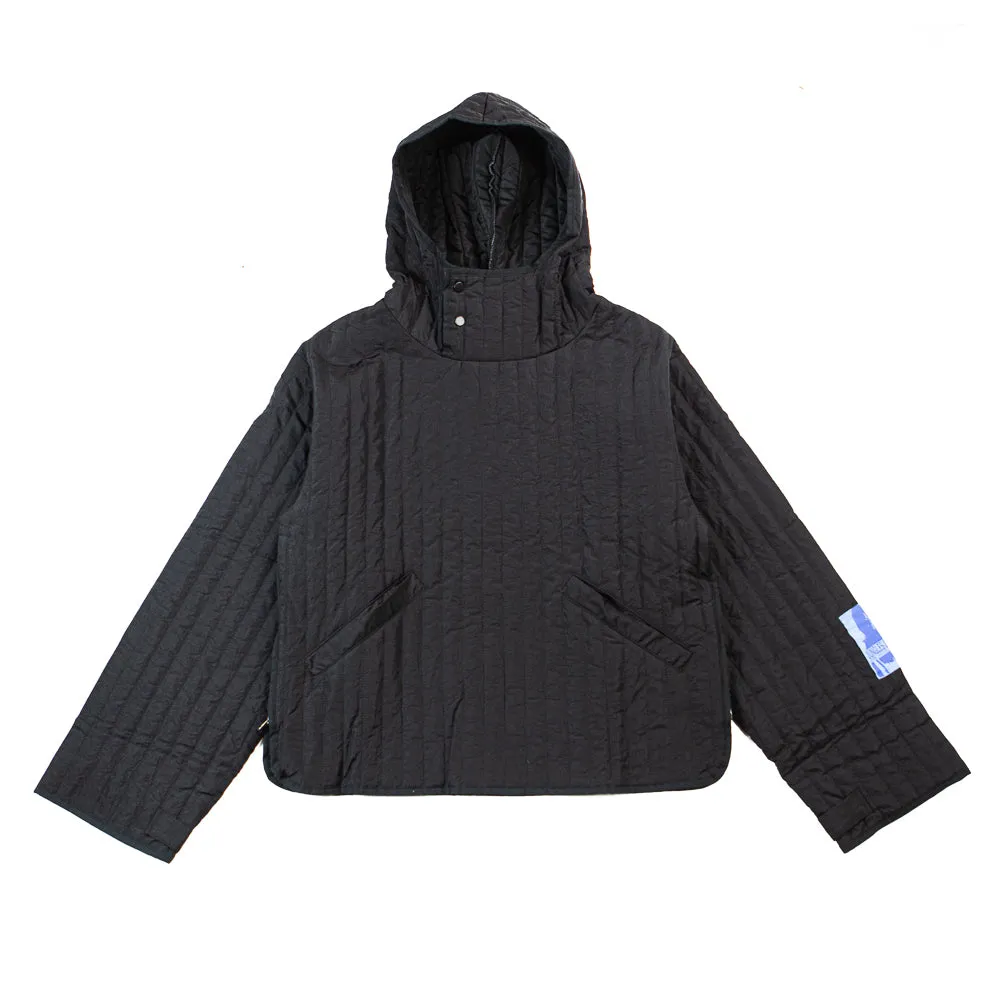 Quilted Nylon Pullover Hoodie (Black)