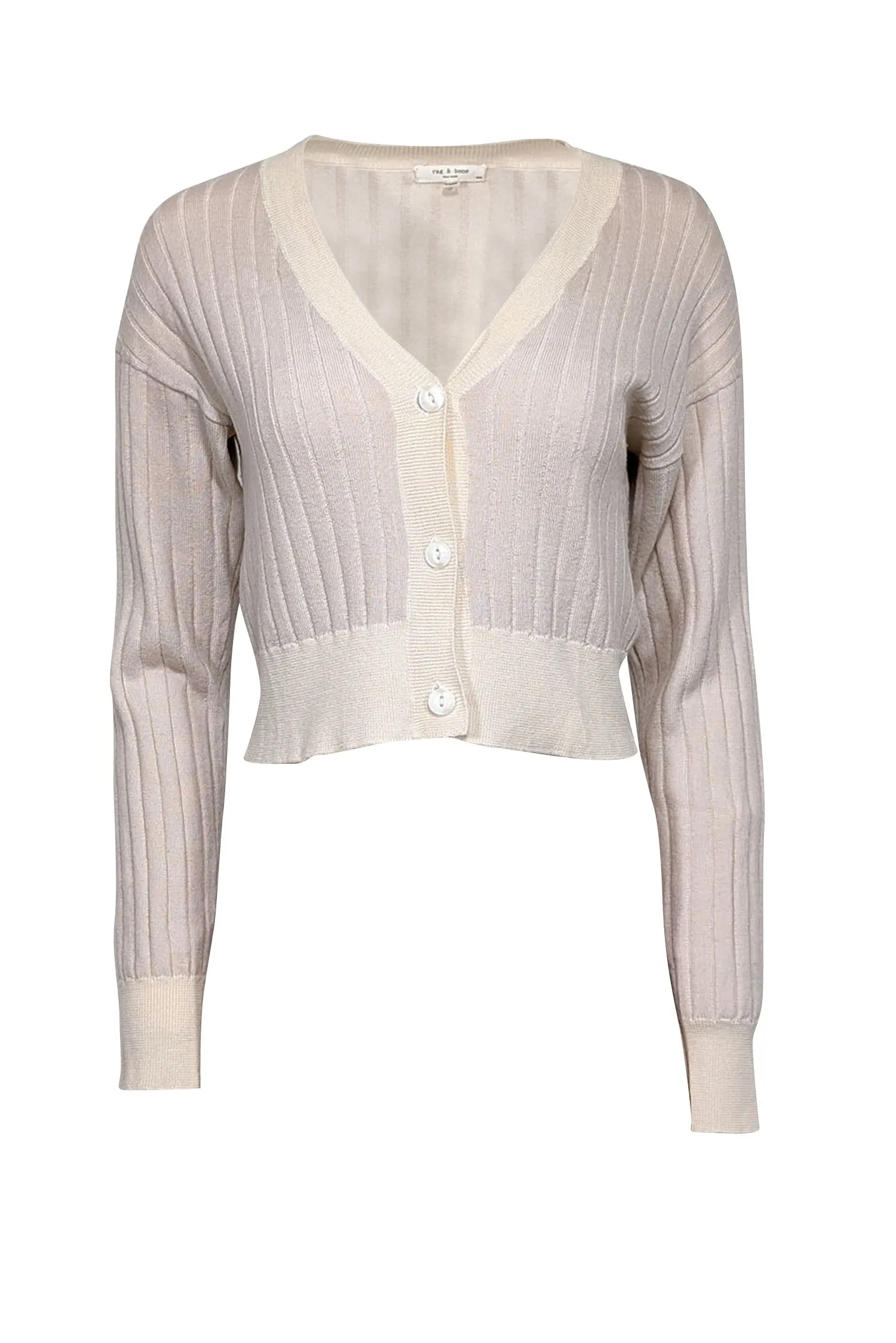 Rag & Bone - Pale Pink & Cream Wool Two-Tone Cropped Cardigan Sz S