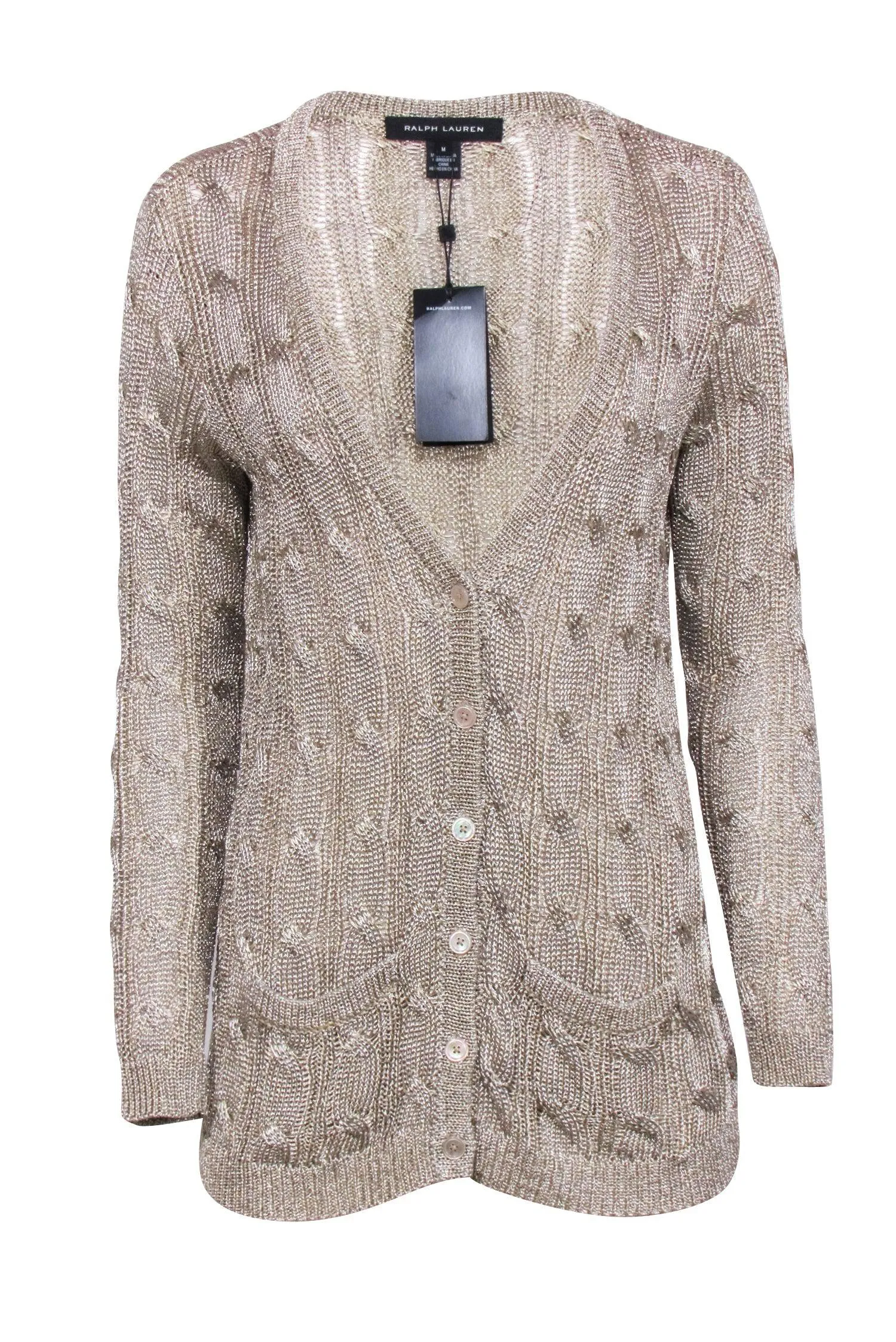 Ralph Lauren Black Label - Gold Metallic Knit Cardigan Sz M