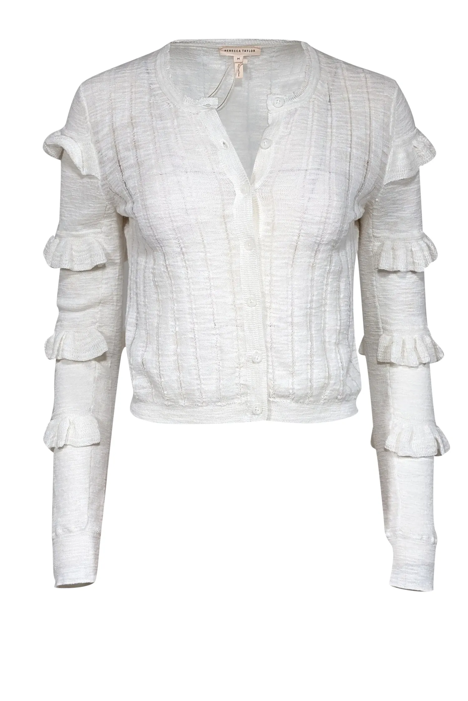 Rebecca Taylor - White Knit Ruffle Sleeve Cardigan Sz M