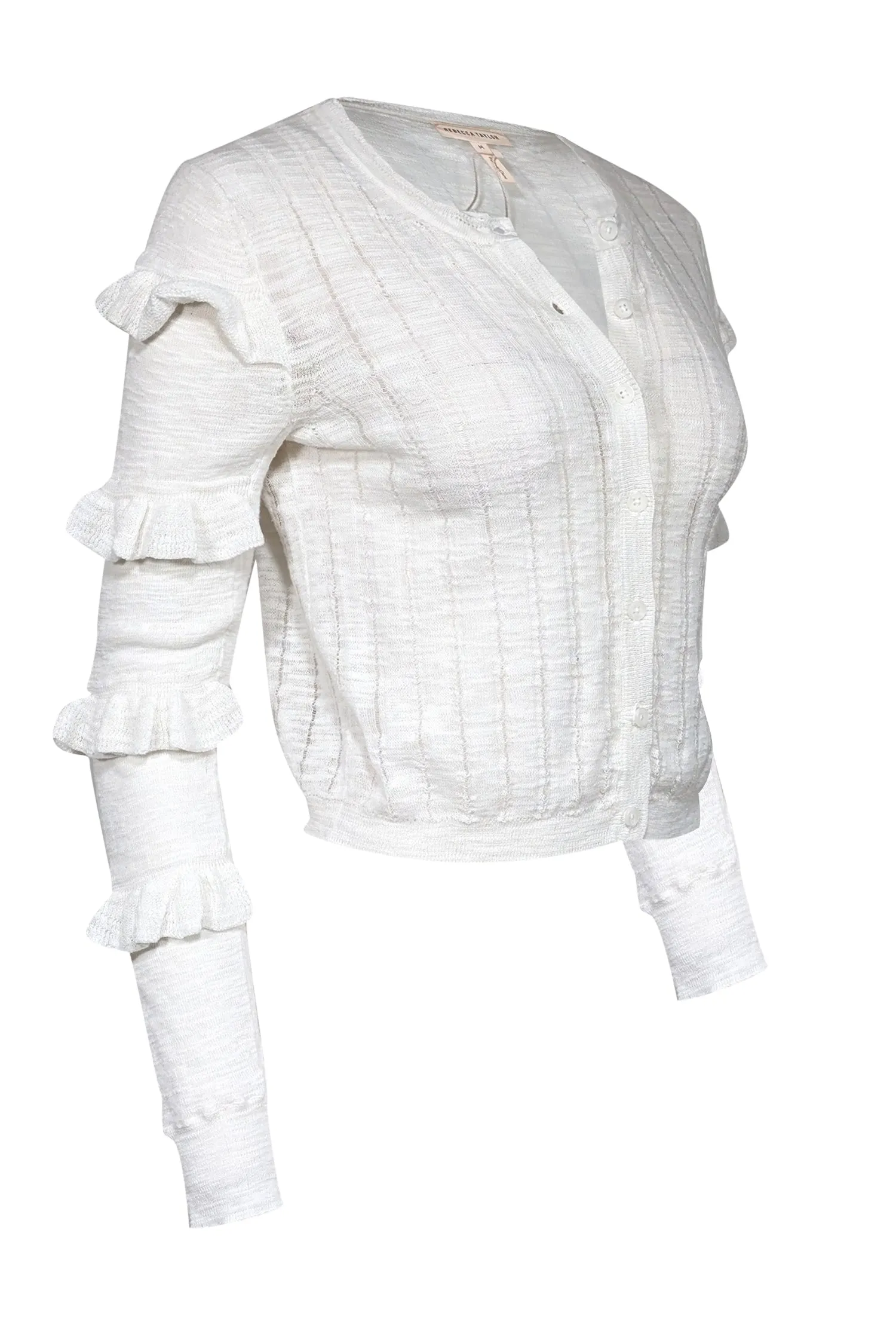 Rebecca Taylor - White Knit Ruffle Sleeve Cardigan Sz M