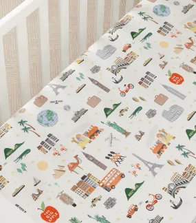 Rifle Paper Co. Globe Trotter Organic Crib Fitted Sheet Multi