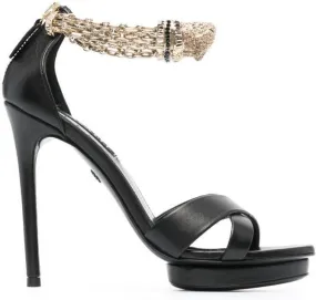 Roberto Cavalli Panther crystal-embellished sandals Black