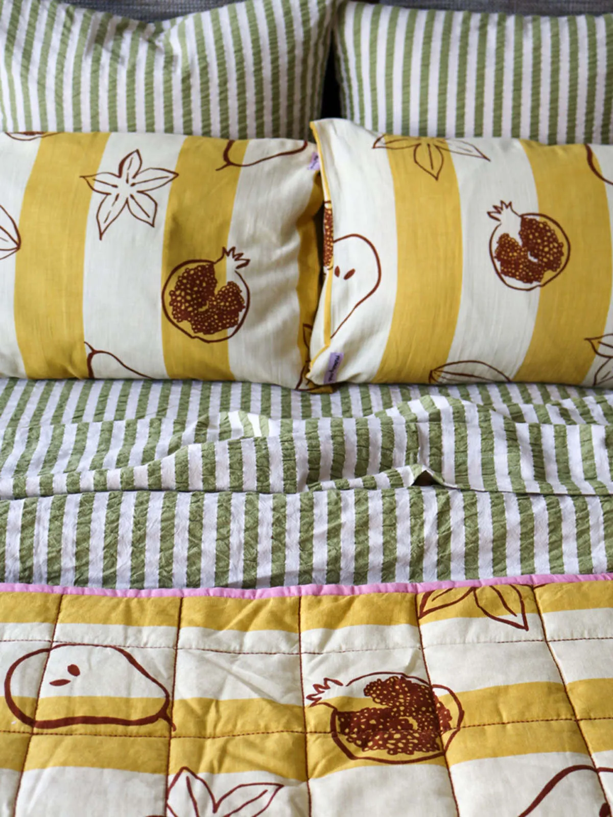 Seersucker Stripe Quilt Cover - pistachio/cream