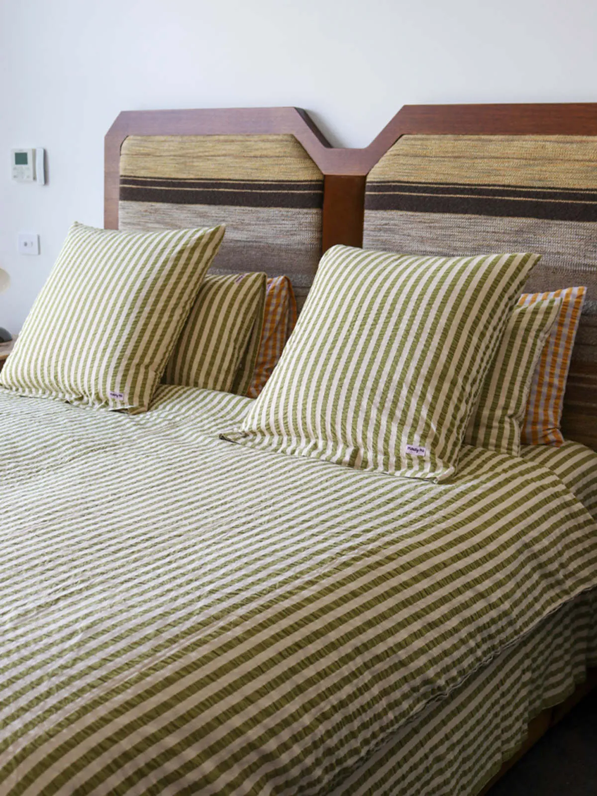 Seersucker Stripe Quilt Cover - pistachio/cream