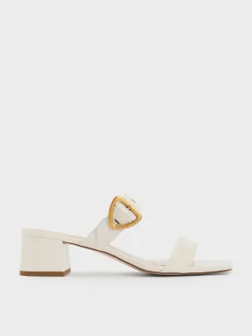 Sepphe Metallic Buckle Heeled Mules - Chalk