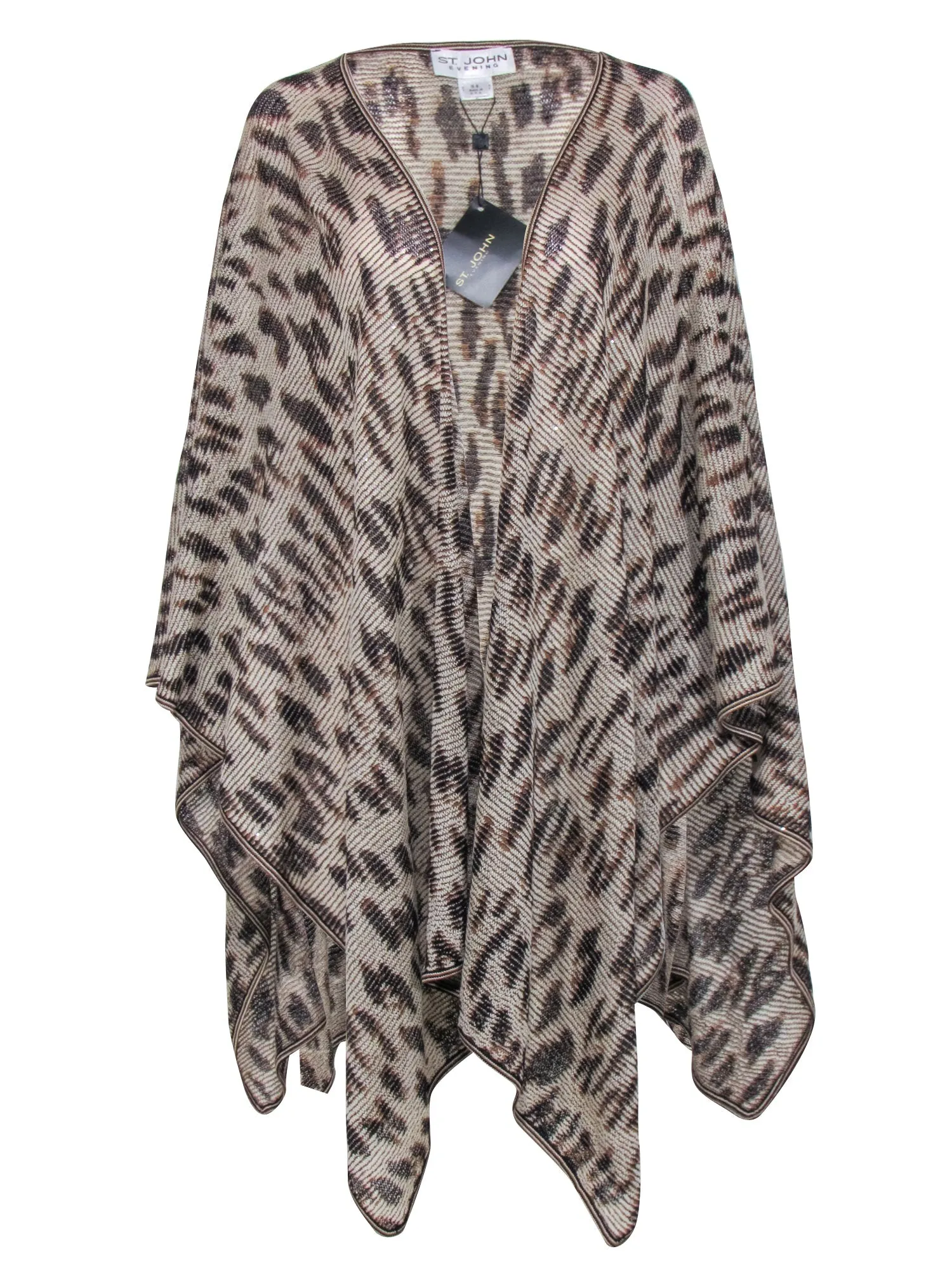 St. John - Beige & Brown Leopard Print Open Fron Cardigan Shawl Sz OS