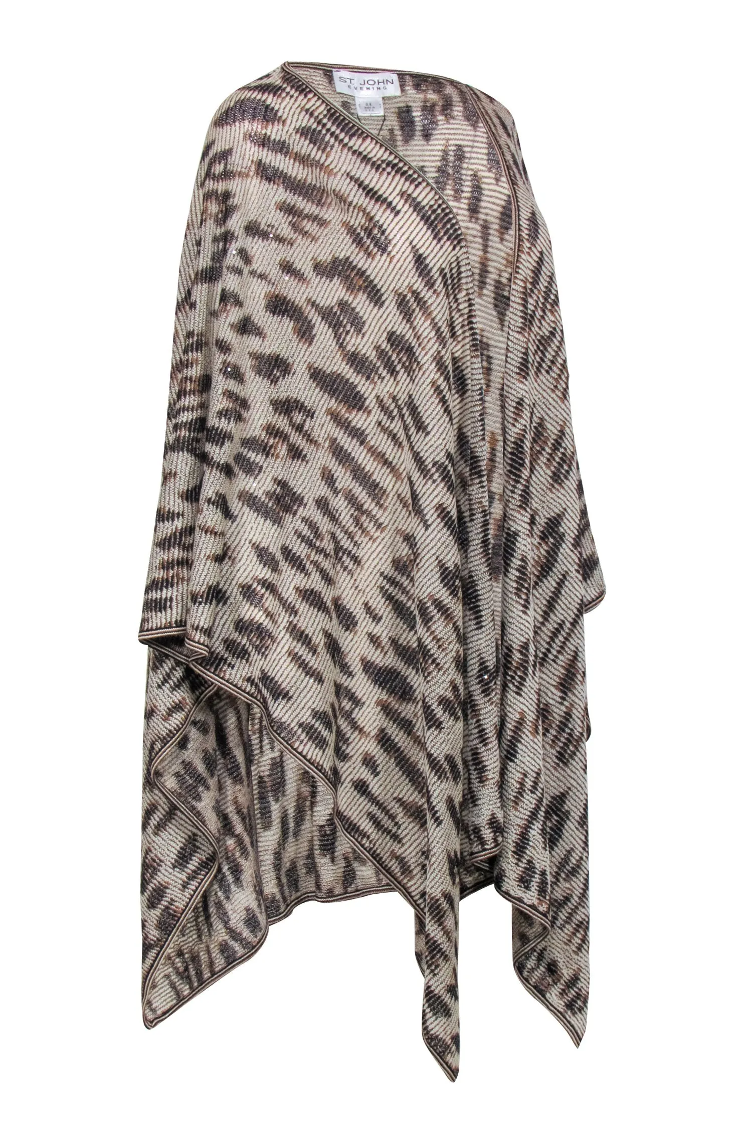 St. John - Beige & Brown Leopard Print Open Fron Cardigan Shawl Sz OS