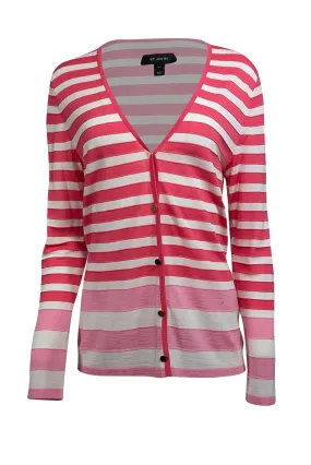 St. John - Pink & White Stripe Button Front Cardigan Sz M