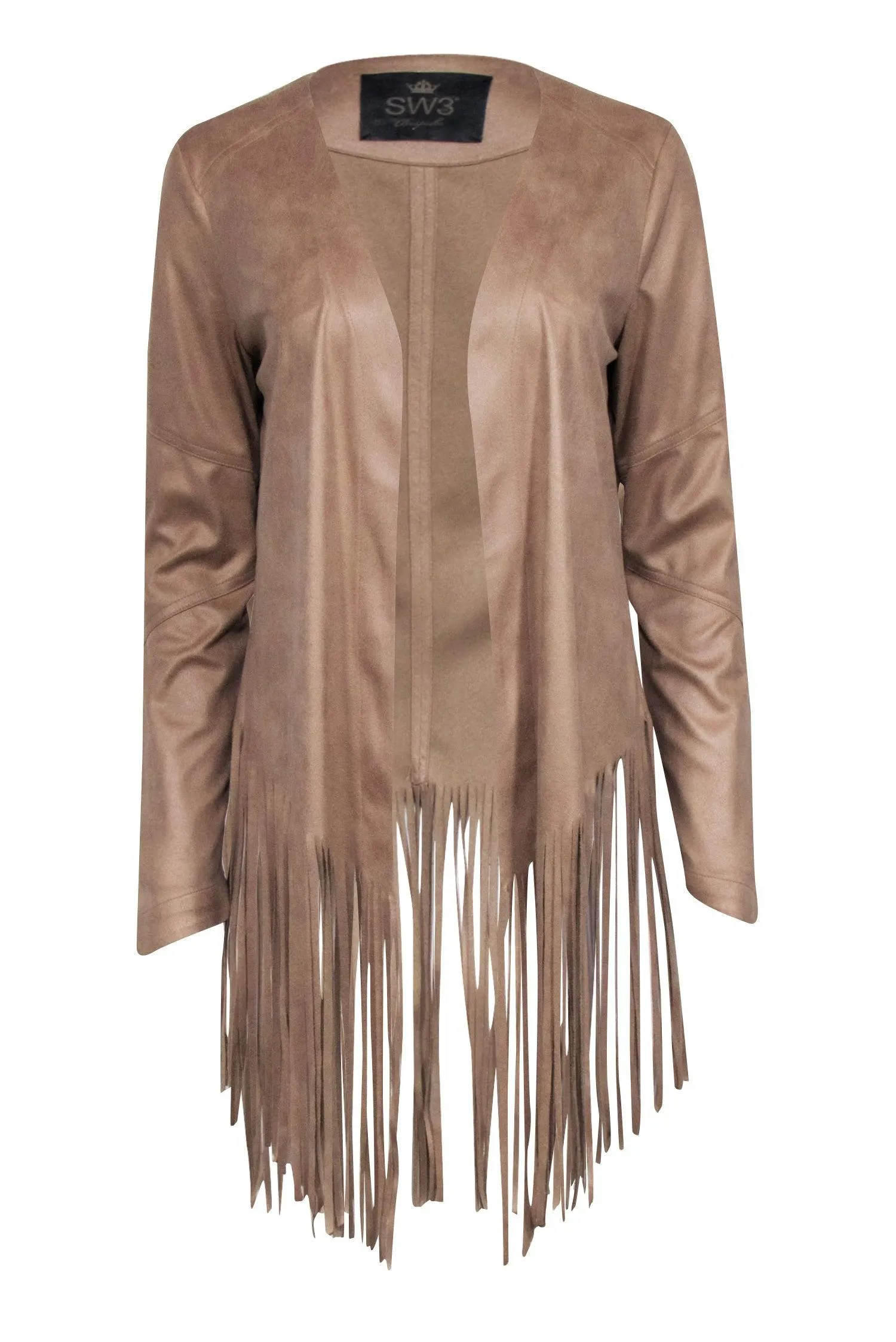 SW3 - Tan Faux Suede Fringe Cardigan Sz M