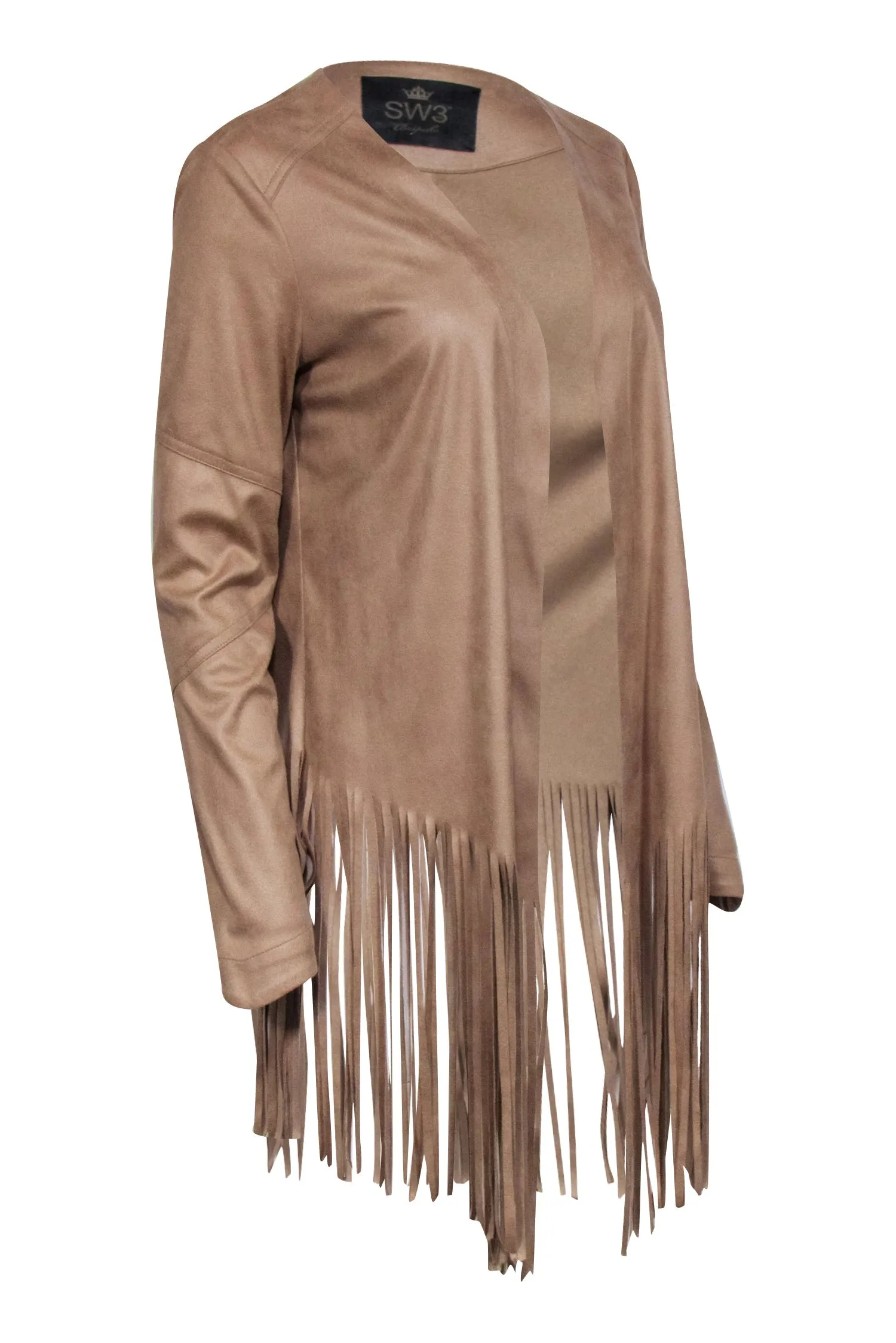 SW3 - Tan Faux Suede Fringe Cardigan Sz M