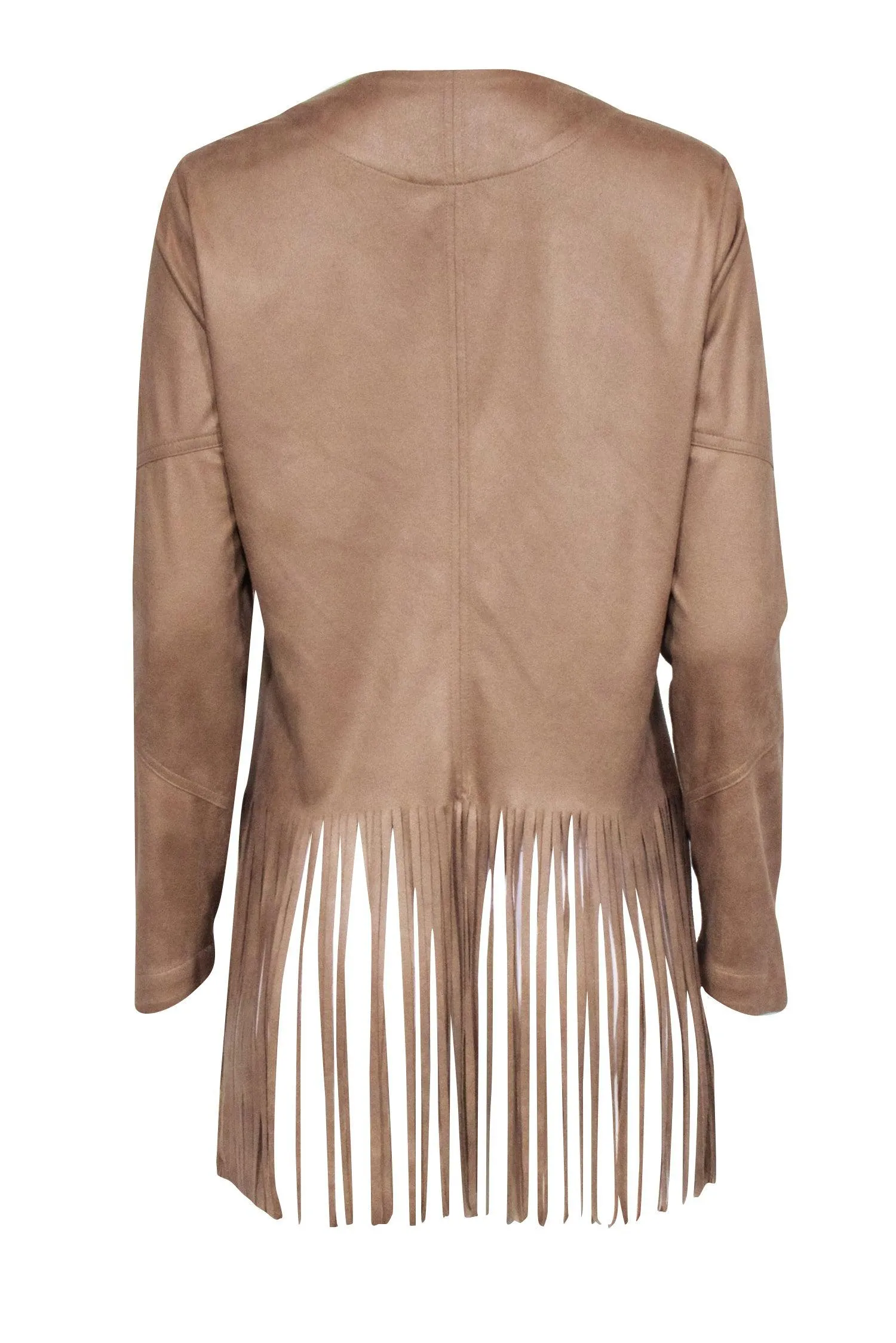 SW3 - Tan Faux Suede Fringe Cardigan Sz M