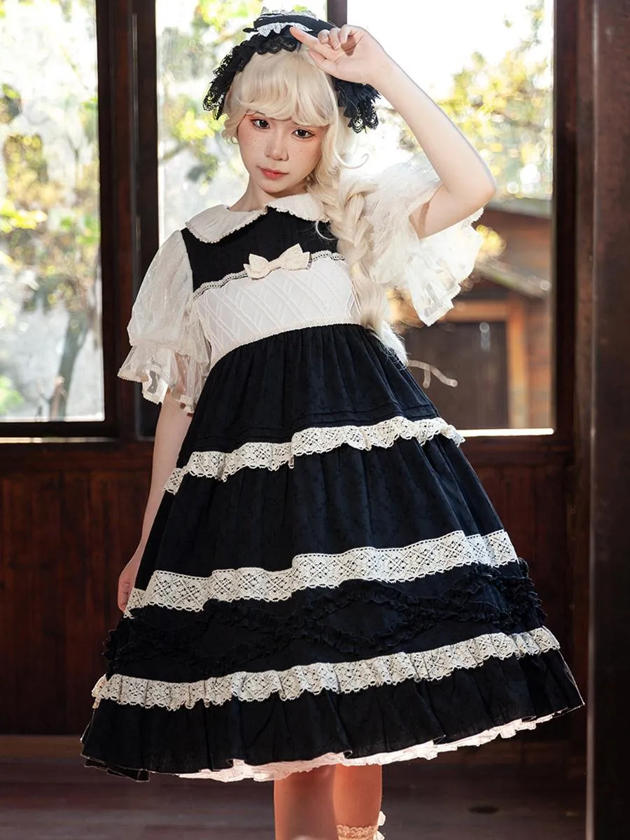 Sweet Lolita Dress Cotton Short Sleeves Lace Dress Fairytale Lolita Dress