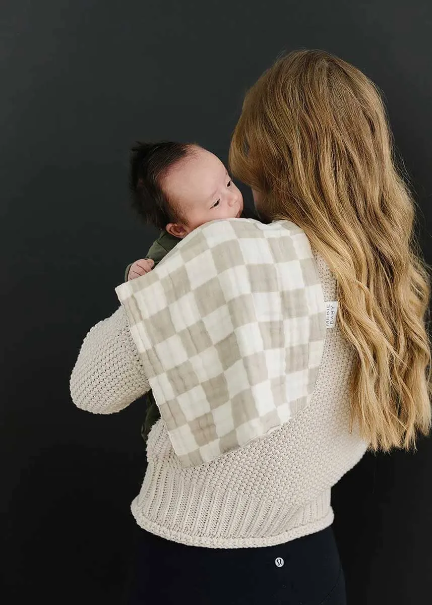 Taupe Checkered Muslin Swaddle Blanket