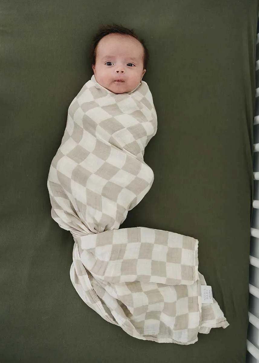 Taupe Checkered Muslin Swaddle Blanket