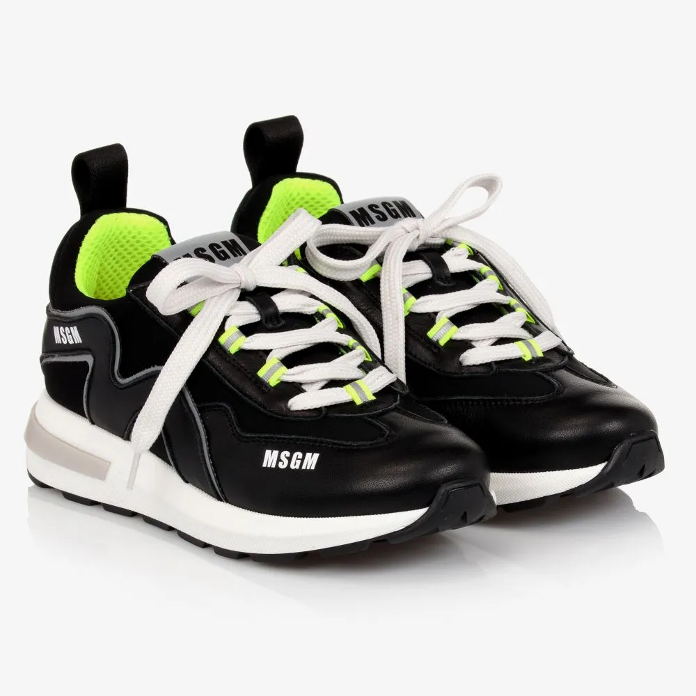 Teen Black Leather Trainers