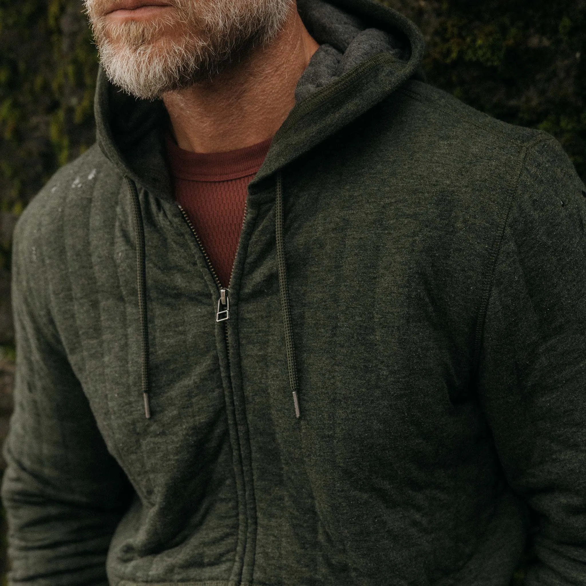 The Apres Zip Hoodie in Fatigue Olive Quilt