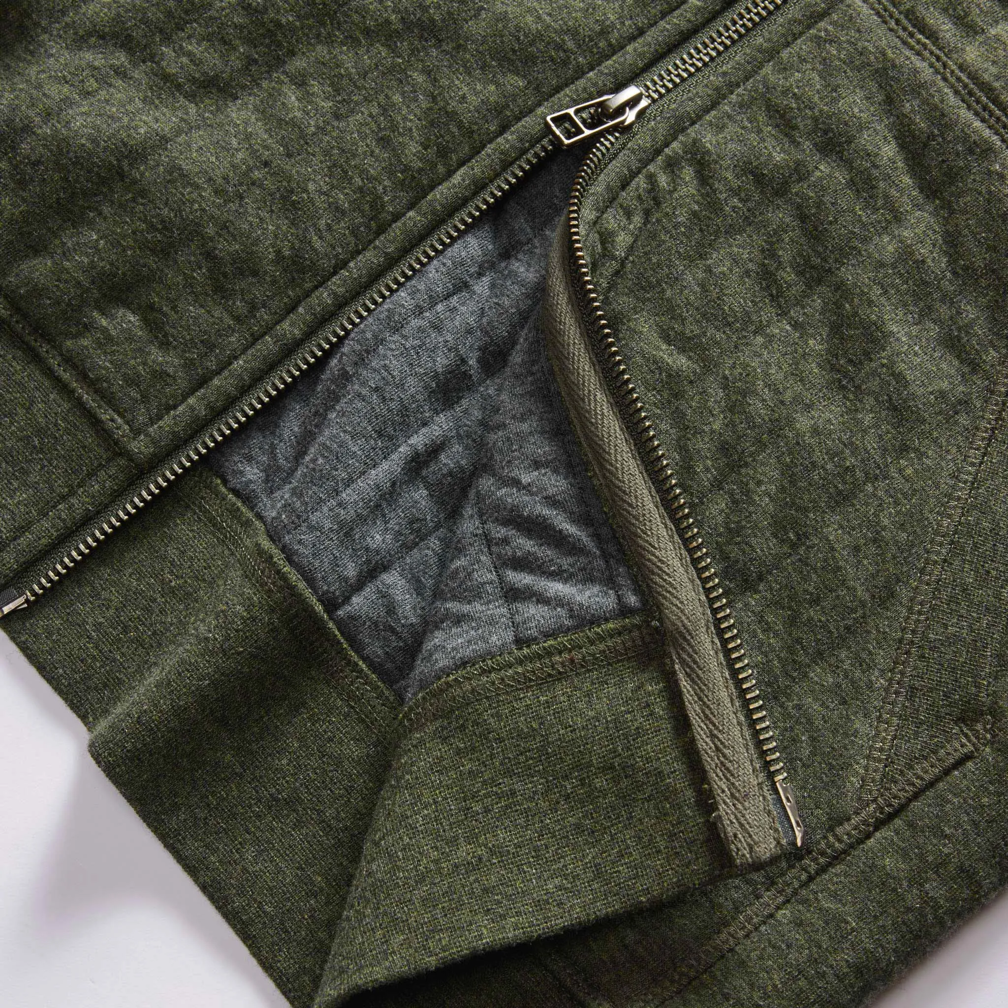 The Apres Zip Hoodie in Fatigue Olive Quilt