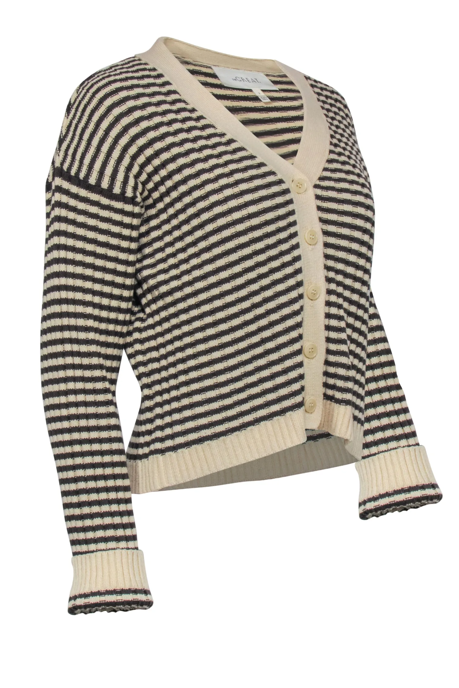 The Great - Brown & Cream Striped Cardigan Sz 2