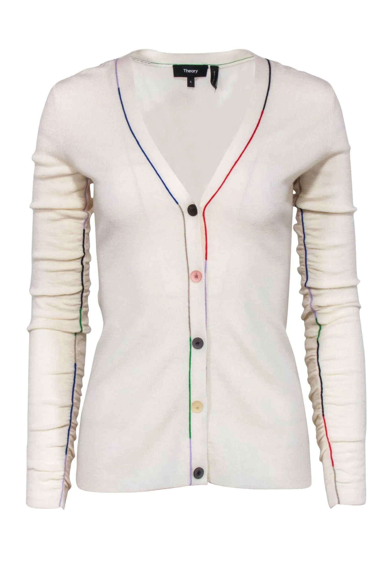 Theory - Ivory Wool Cardigan w/ Multi-Colored Buttons Sz S