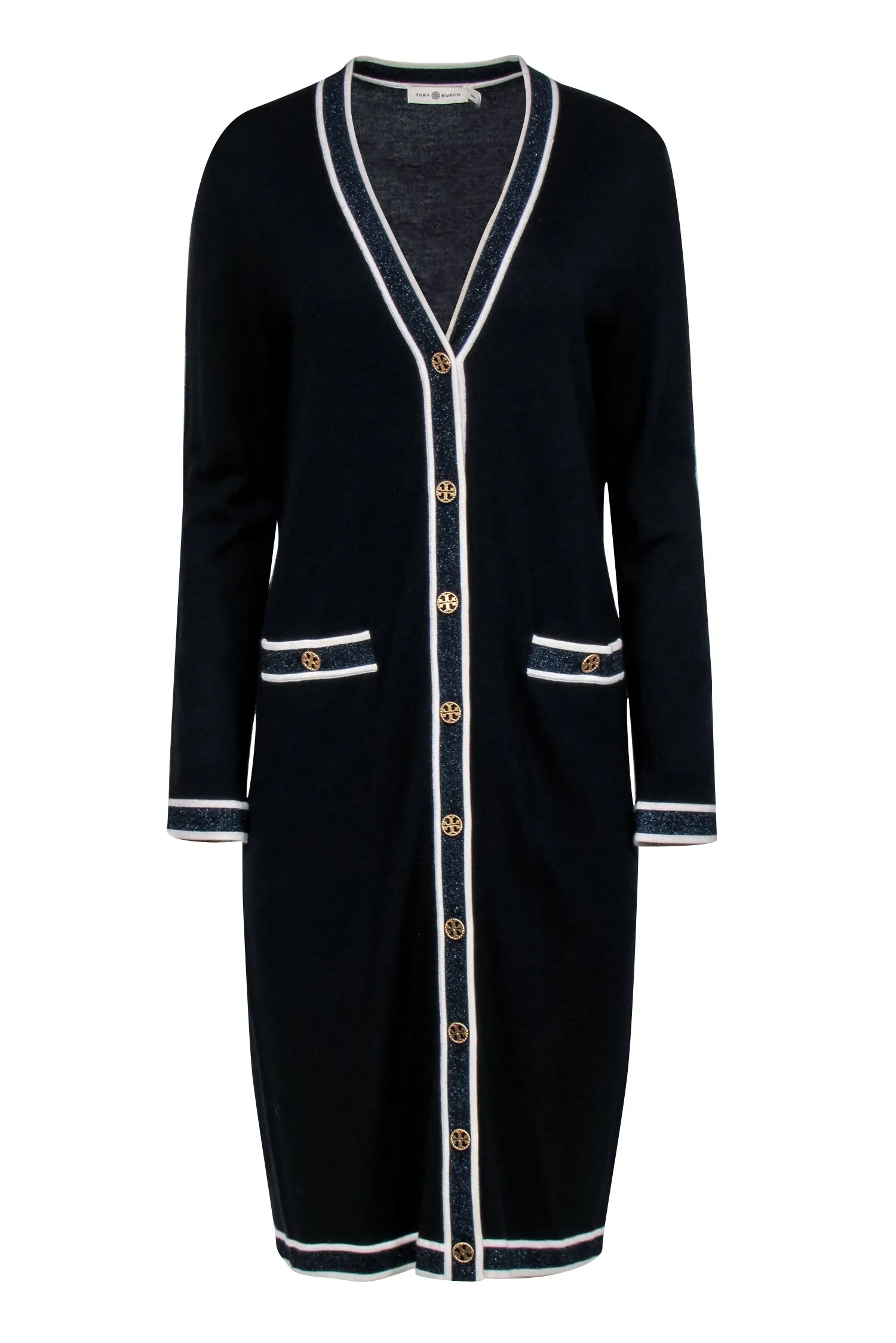 Tory Burch - Navy Merino Wool Longline Cardigan Sz M