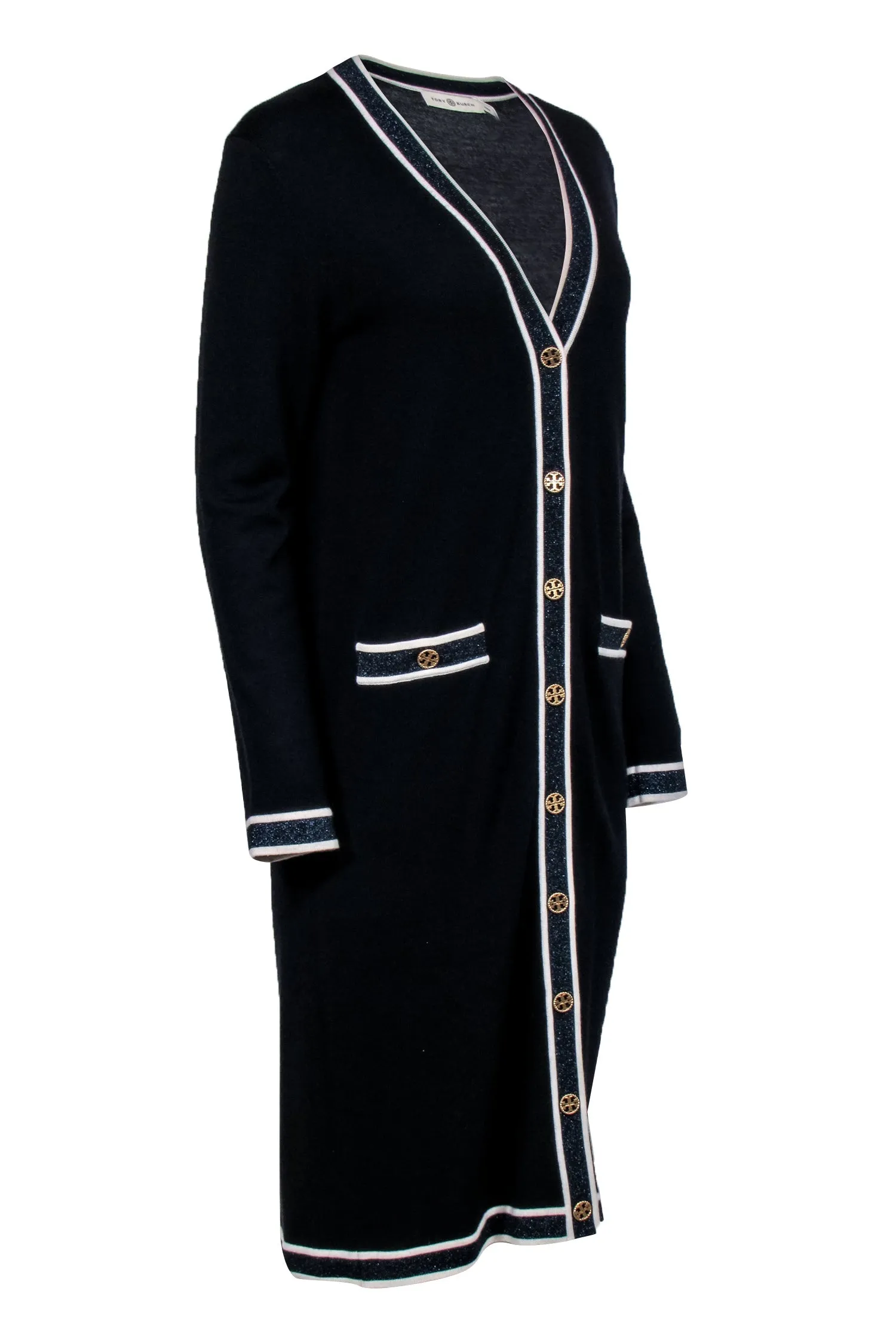 Tory Burch - Navy Merino Wool Longline Cardigan Sz M