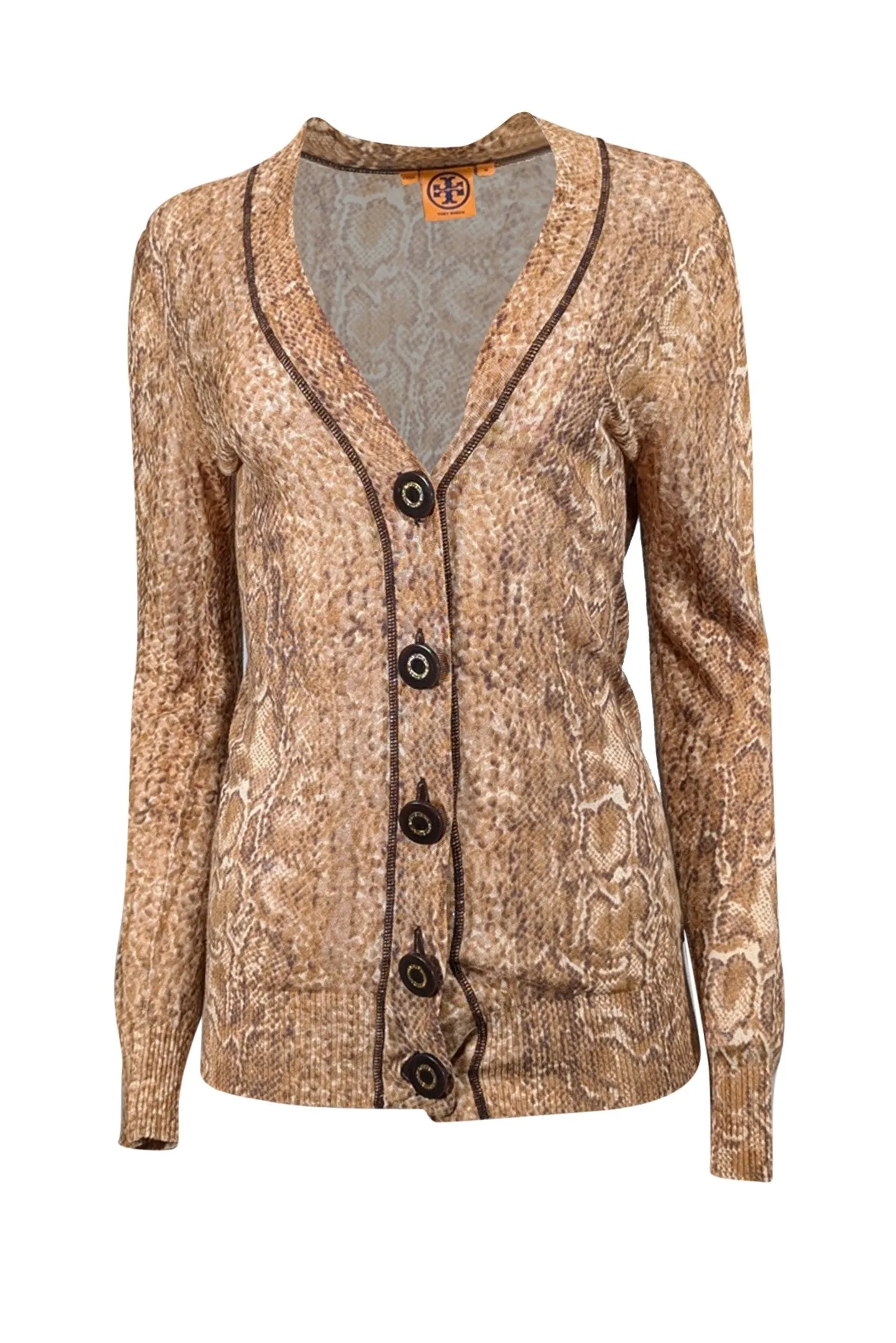 Tory Burch - Tan Snake Print Linen Blend Cardigan Sz M