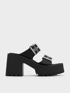 Trill Grommet Double-Strap Platform Mules - Black