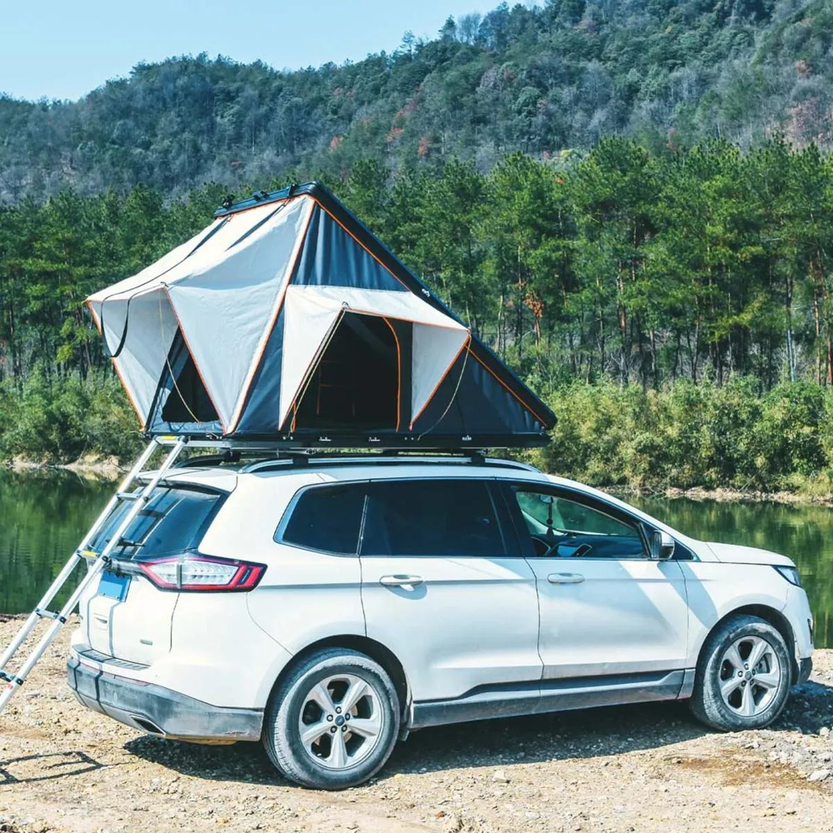 Trustmade Triangle Aluminium Black Hard Shell Grey Rooftop Tent with Roof Rack Scout Pro Series