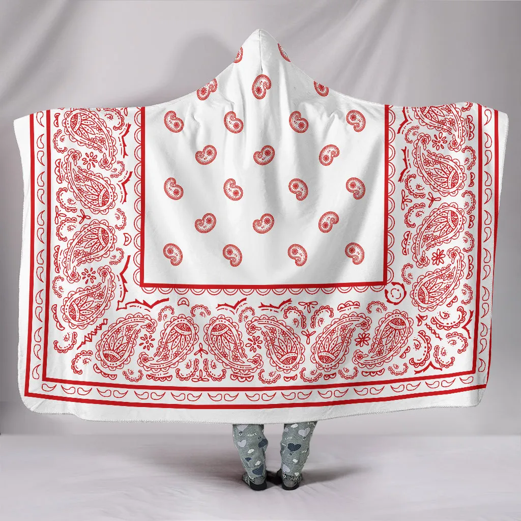 Ultimate White with Red Hooded Bandana Blanket