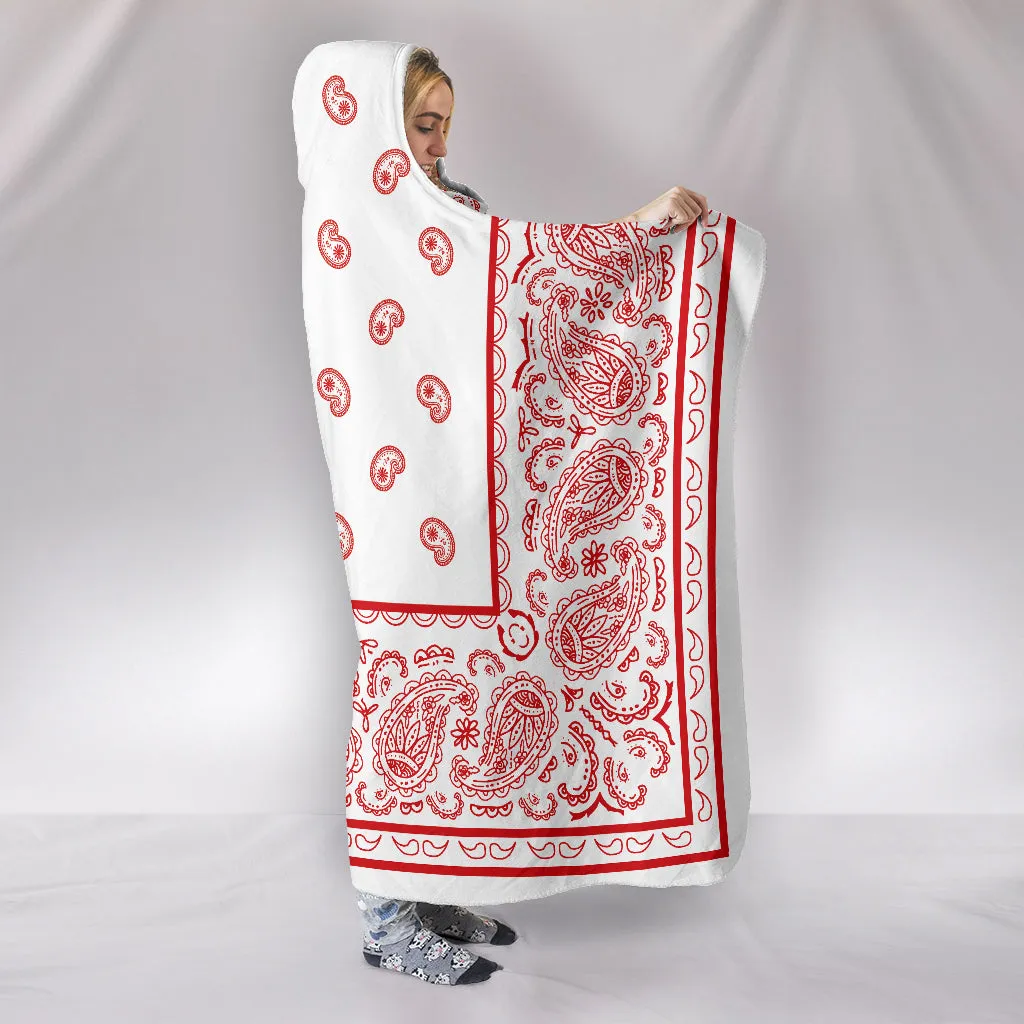 Ultimate White with Red Hooded Bandana Blanket