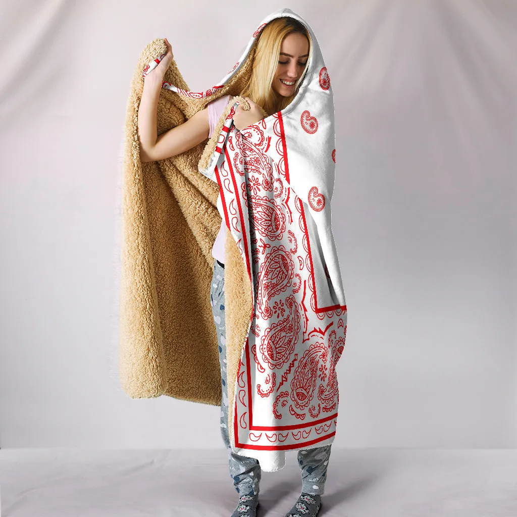 Ultimate White with Red Hooded Bandana Blanket