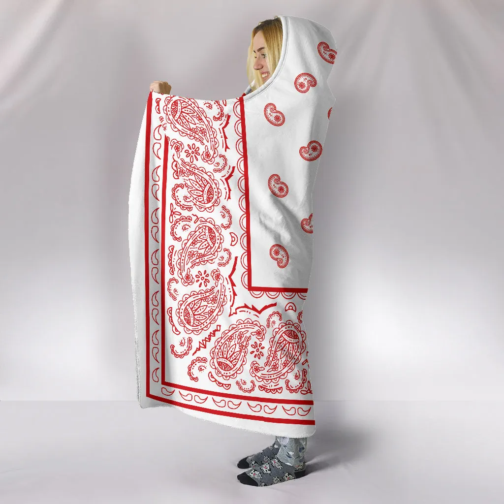 Ultimate White with Red Hooded Bandana Blanket