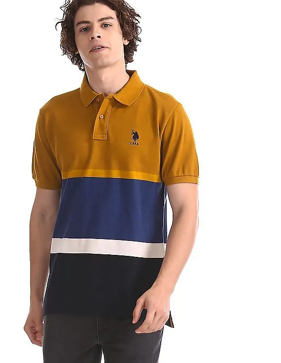 U.S. Polo Assn. Blue And Mustard Pique Polo Shirt