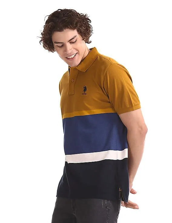 U.S. Polo Assn. Blue And Mustard Pique Polo Shirt